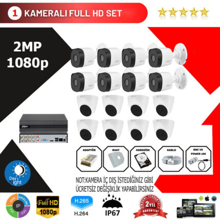 YHD0001-Dahua 16'lı Set 2 Mp 1080p Hd Kamera Sistemi