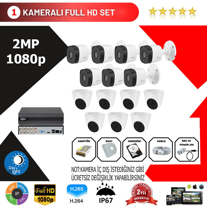 YHD0003-Dahua 14'lü Set 2 Mp 1080p Hd Kamera Sistemi