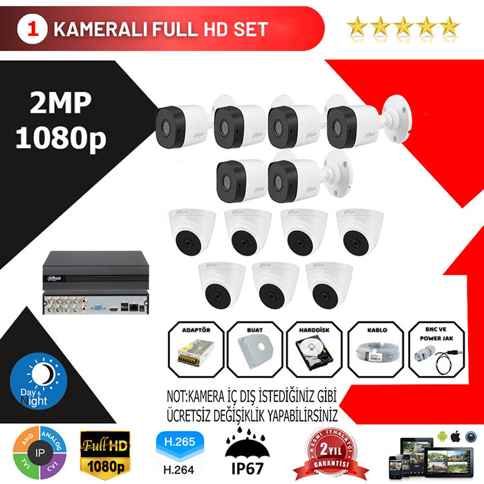 YHD0004-Dahua 13'lü Set 2 Mp 1080p Hd Kamera Sistemi