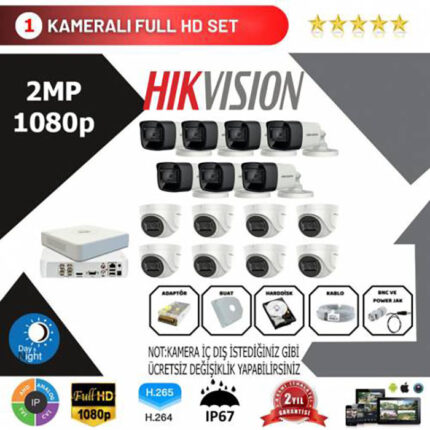 YHH0002-Hikvision 15'li Set 2 Mp 1080p Hd Kamera Sistemi