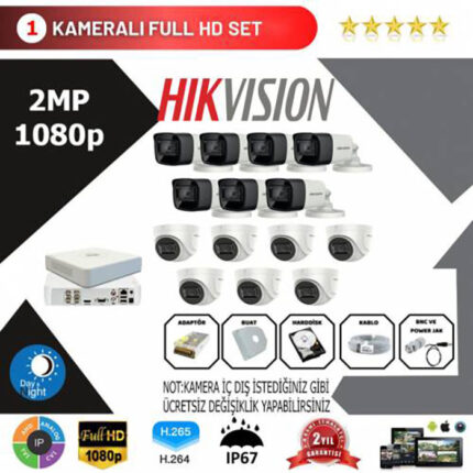 YHH0003-Hikvision 14'lü Set 2 Mp 1080p Hd Kamera Sistemi