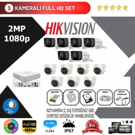 YHH0004-Hikvision 13'lü Set 2 Mp 1080p Hd Kamera Sistemi