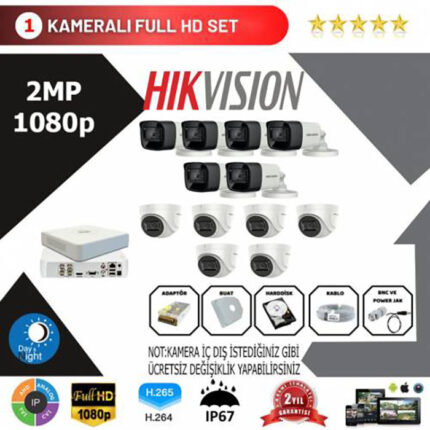 YHH0005-Hikvision 12'li Set 2 Mp 1080p Hd Kamera Sistemi