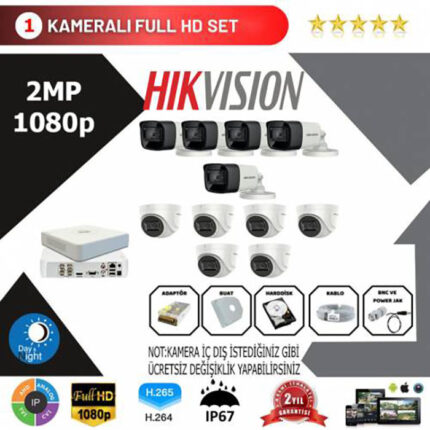 YHH0006-Hikvision 11'li Set 2 Mp 1080p Hd Kamera Sistemi