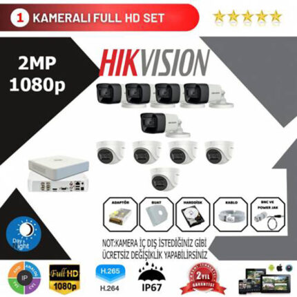 YHH0007-Hikvision 10'lu Set 2 Mp 1080p Hd Kamera Sistemi