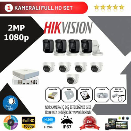 YHH0008-Hikvision 9'lu Set 2 Mp 1080p Hd Kamera Sistemi