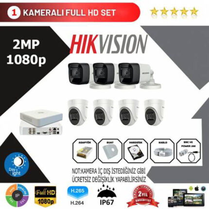 YHH0010-Hikvision 7'li Set 2 Mp 1080p Hd Kamera Sistemi