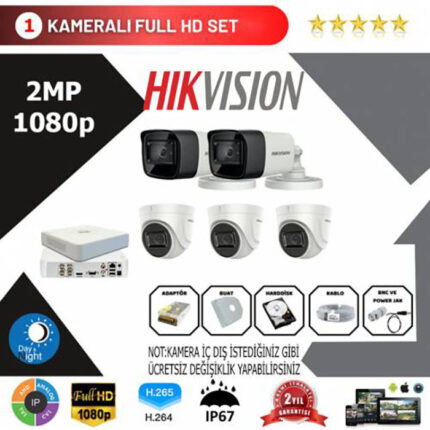 YHH0012-Hikvision 5'li Set 2 Mp 1080p Hd Kamera Sistemi