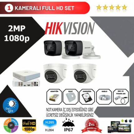 YHH0013-Hikvision 4'lü Set 2 Mp 1080p Hd Kamera Sistemi