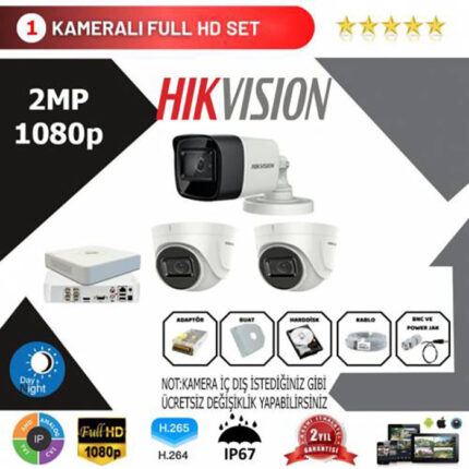 YHH0014-Hikvision 3'lü Set 2 Mp 1080p Hd Kamera Sistemi