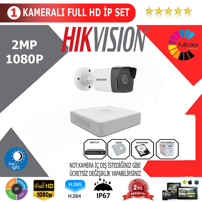 YHHI001-Hikvision 1'li 2MP 1080P İP Seti