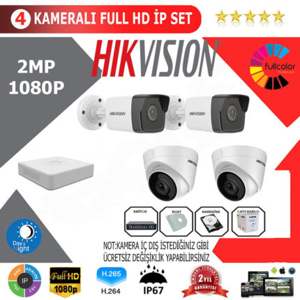 YHHI004-Hikvision 4'li 2MP 1080P İP Seti