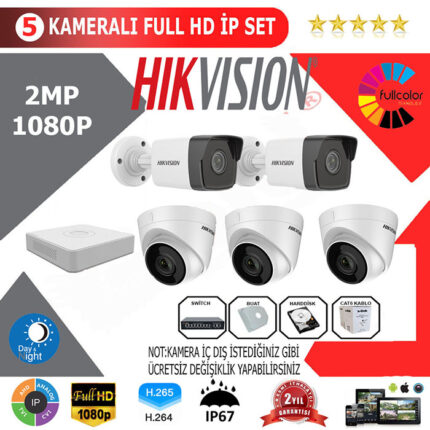 YHHI005-Hikvision 5'li 2MP 1080P İP Seti