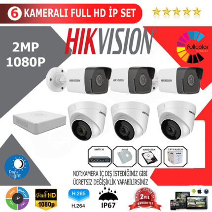 YHHI006-Hikvision 6'li 2MP 1080P İP Seti