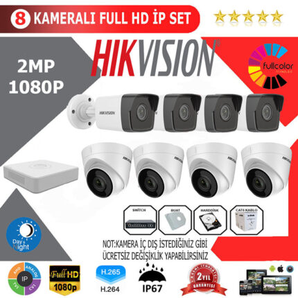 YHHI008-Hikvision 8'li 2MP 1080P İP Seti