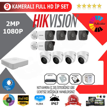 YHHI009-Hikvision 9'li 2MP 1080P İP Seti