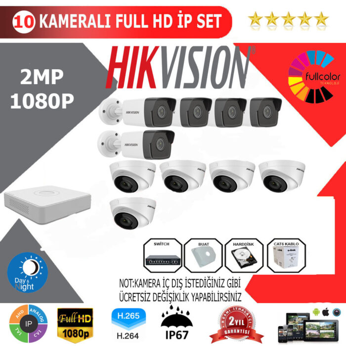 YHHI010-Hikvision 10'li 2MP 1080P İP Seti