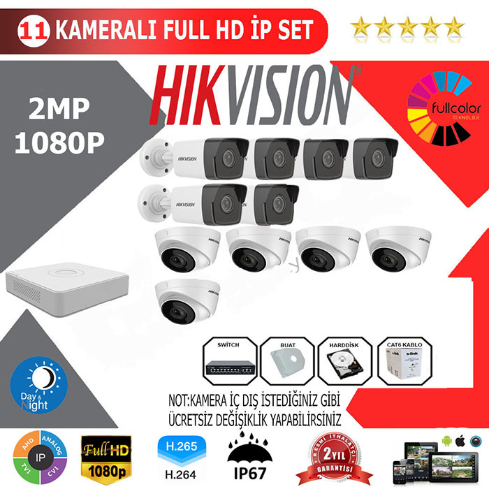 YHHI011-Hikvision 11'li 2MP 1080P İP Seti