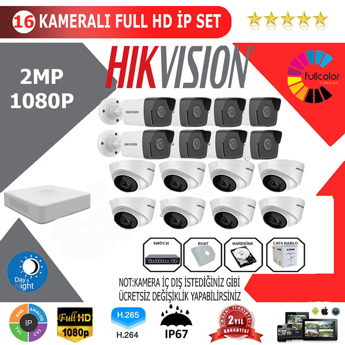 YHHI016-Hikvision 16'li 2MP 1080P İP Seti